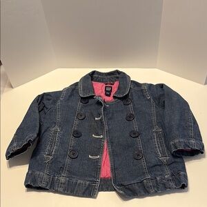 GAP Blue and Pink Cropped Jean Jacket